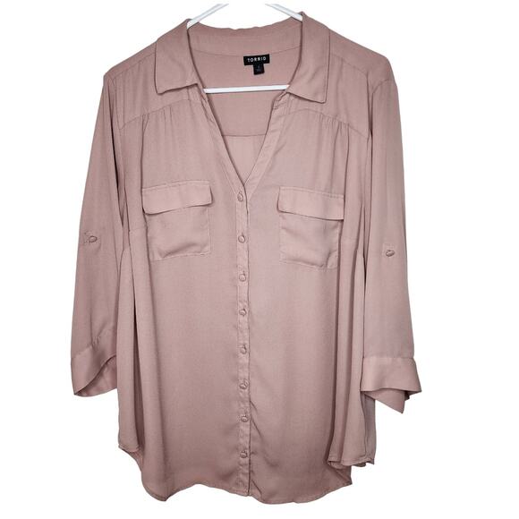 Torrid Madison Georgette Button Down Top Pink Size 1 - Picture 1 of 11